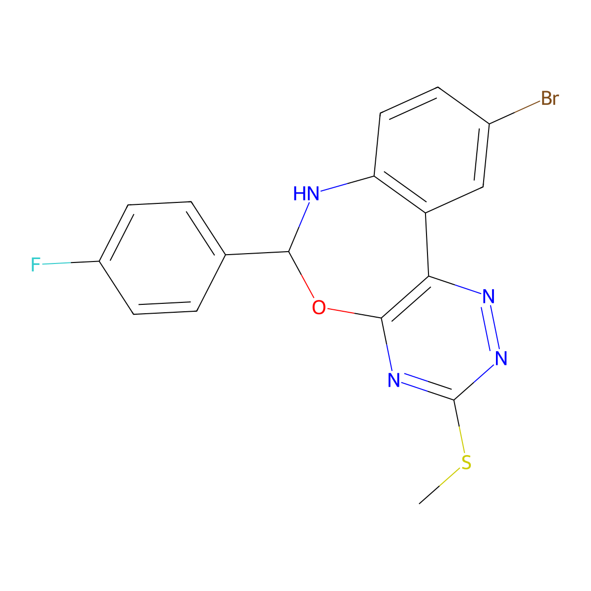 10-Bromo-6-(4-fluorophenyl)-3-methylsulfanyl-6,7-dihydro-[1,2,4]triazino[5,6-d][3,1]benzoxazepine molecular structure, CAS 426250-89-7