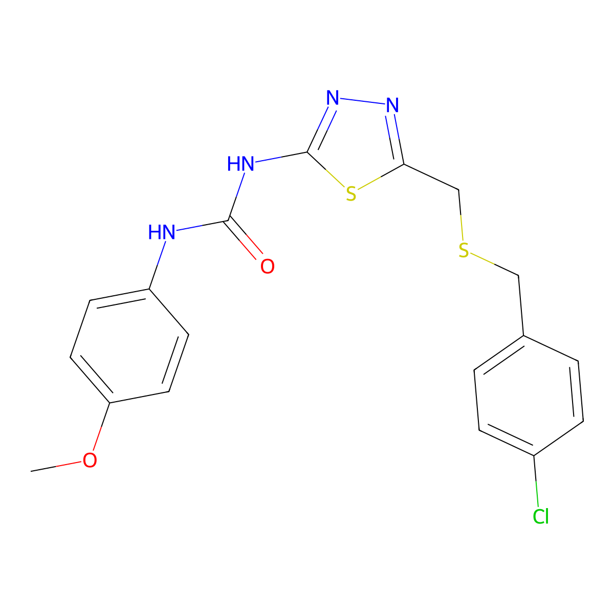1-[5-[(4-Chlorophenyl)methylsulfanylmethyl]-1,3,4-thiadiazol-2-yl]-3-(4-methoxyphenyl)urea molecular structure, CAS 426251-19-6