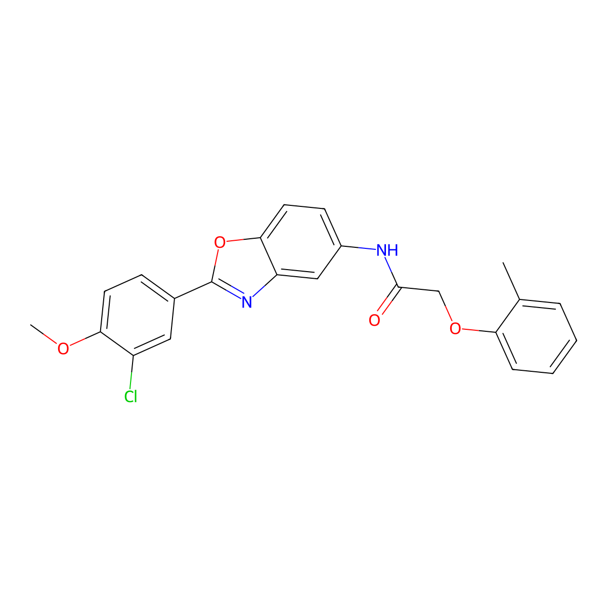 N-[2-(3-chloro-4-methoxyphenyl)-1,3-benzoxazol-5-yl]-2-(2-methylphenoxy)acetamide molecular structure, CAS 426251-22-1