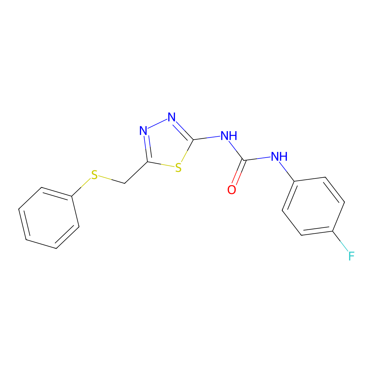 1-(4-Fluorophenyl)-3-[5-(phenylsulfanylmethyl)-1,3,4-thiadiazol-2-yl]urea molecular structure, CAS 426251-38-9