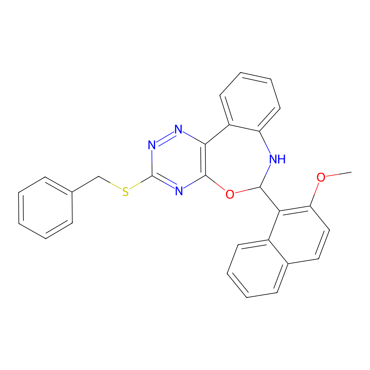 3-(Benzylthio)-6-(2-methoxy-1-naphthyl)-6,7-dihydro[1,2,4]triazino[5,6-d][3,1]benzoxazepine molecular structure, CAS 426251-92-5