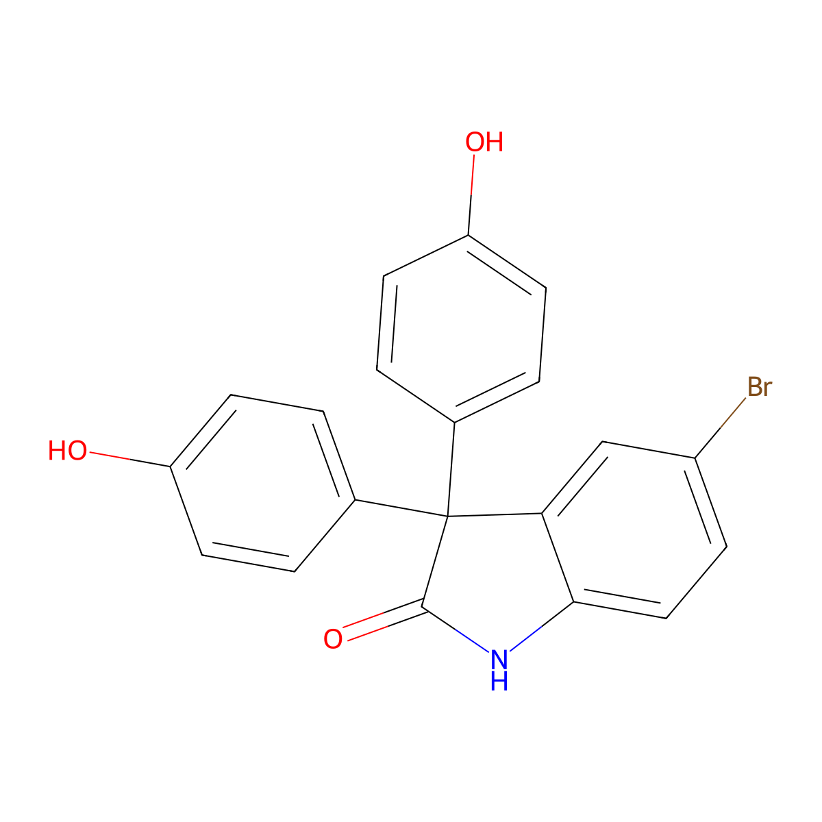 5-bromo-3,3-bis(4-hydroxyphenyl)-1H-indol-2-one molecular structure, CAS 426251-98-1