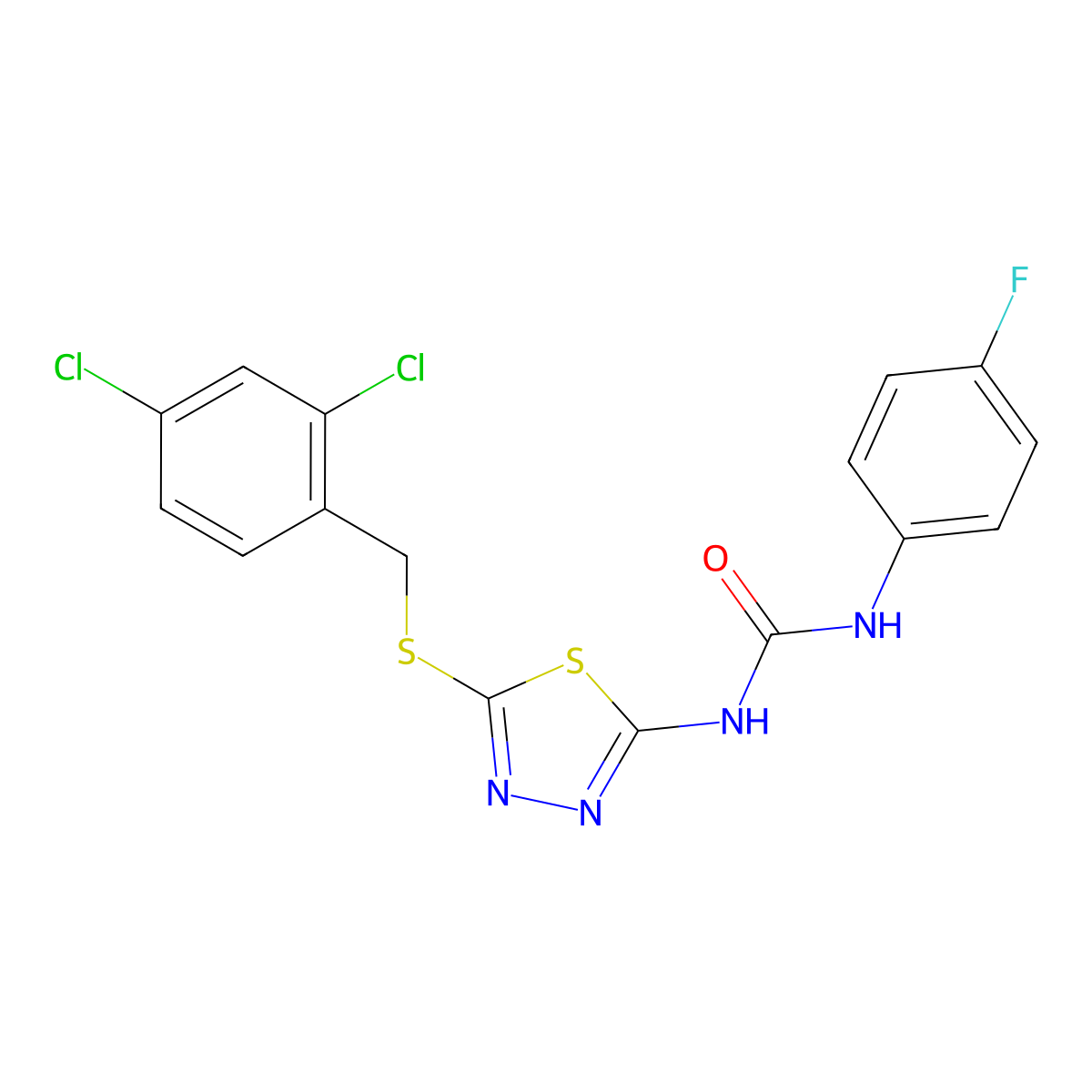 1-{5-[(2,4-Dichlorobenzyl)sulfanyl]-1,3,4-thiadiazol-2-yl}-3-(4-fluorophenyl)urea molecular structure, CAS 426252-71-3