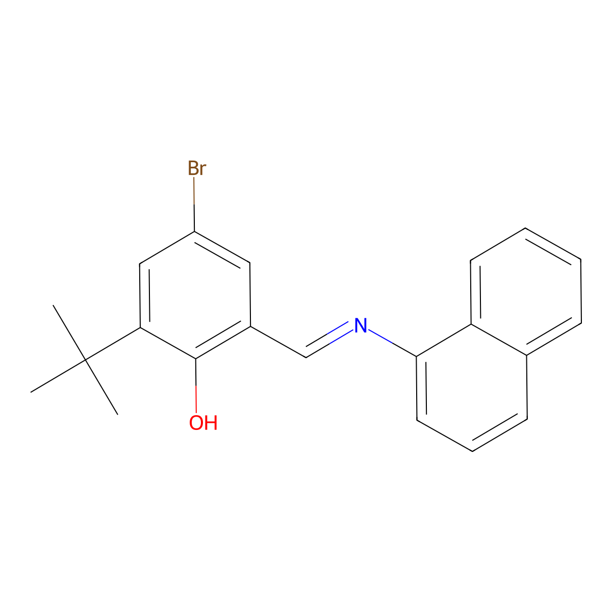 4-bromo-2-tert-butyl-6-[(E)-(naphthalen-1-ylimino)methyl]phenol molecular structure, CAS 4263-63-2