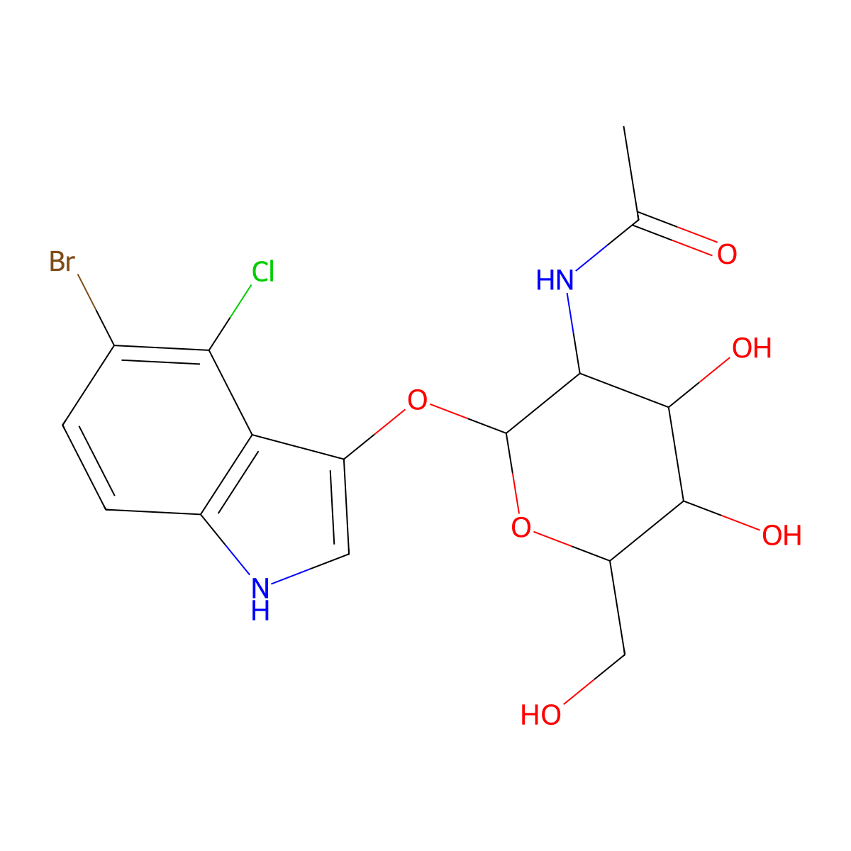 5-Bromo-4-chloro-1H-indol-3-yl 2-deoxy-2-((1-hydroxyethylidene)amino)hexopyranoside molecular structure, CAS 4264-82-8