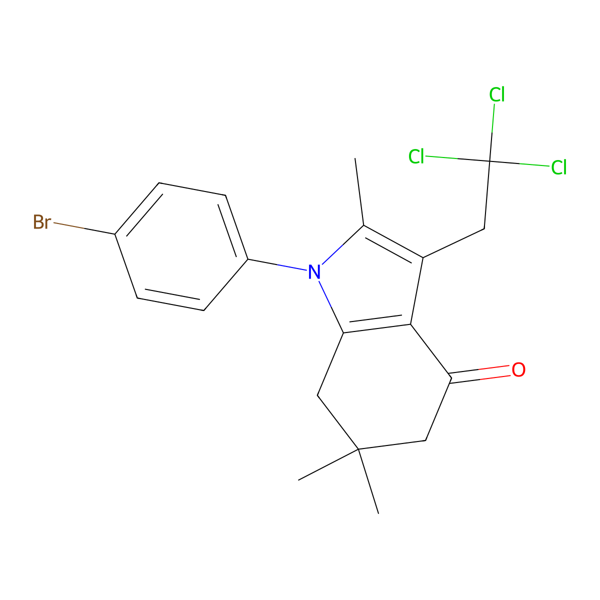 1-(4-Bromophenyl)-2,6,6-trimethyl-3-(2,2,2-trichloroethyl)-5,7-dihydroindol-4-one molecular structure, CAS 426823-92-9