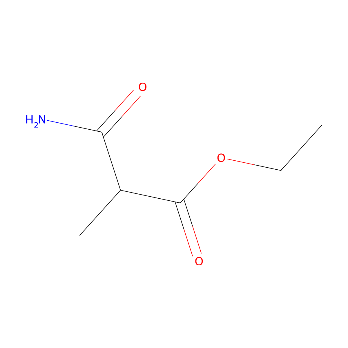 Ethyl 2-carbamoyl-2-methylacetate molecular structure, CAS 42710-28-1