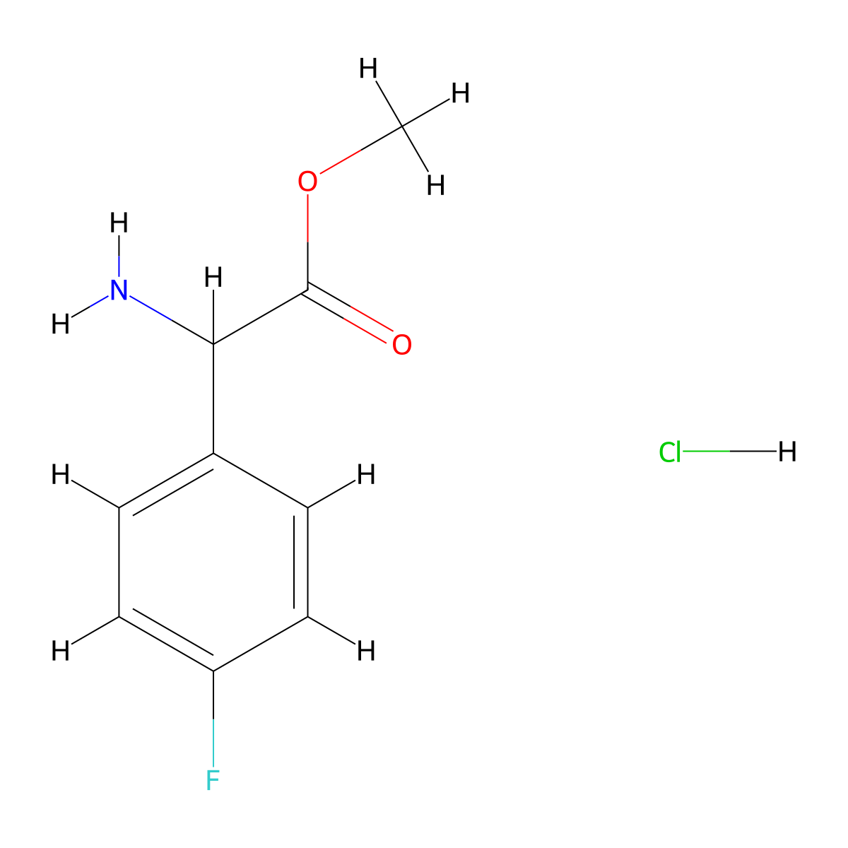 Methyl 2-amino-2-(4-fluorophenyl)acetate hydrochloride molecular structure, CAS 42718-18-3