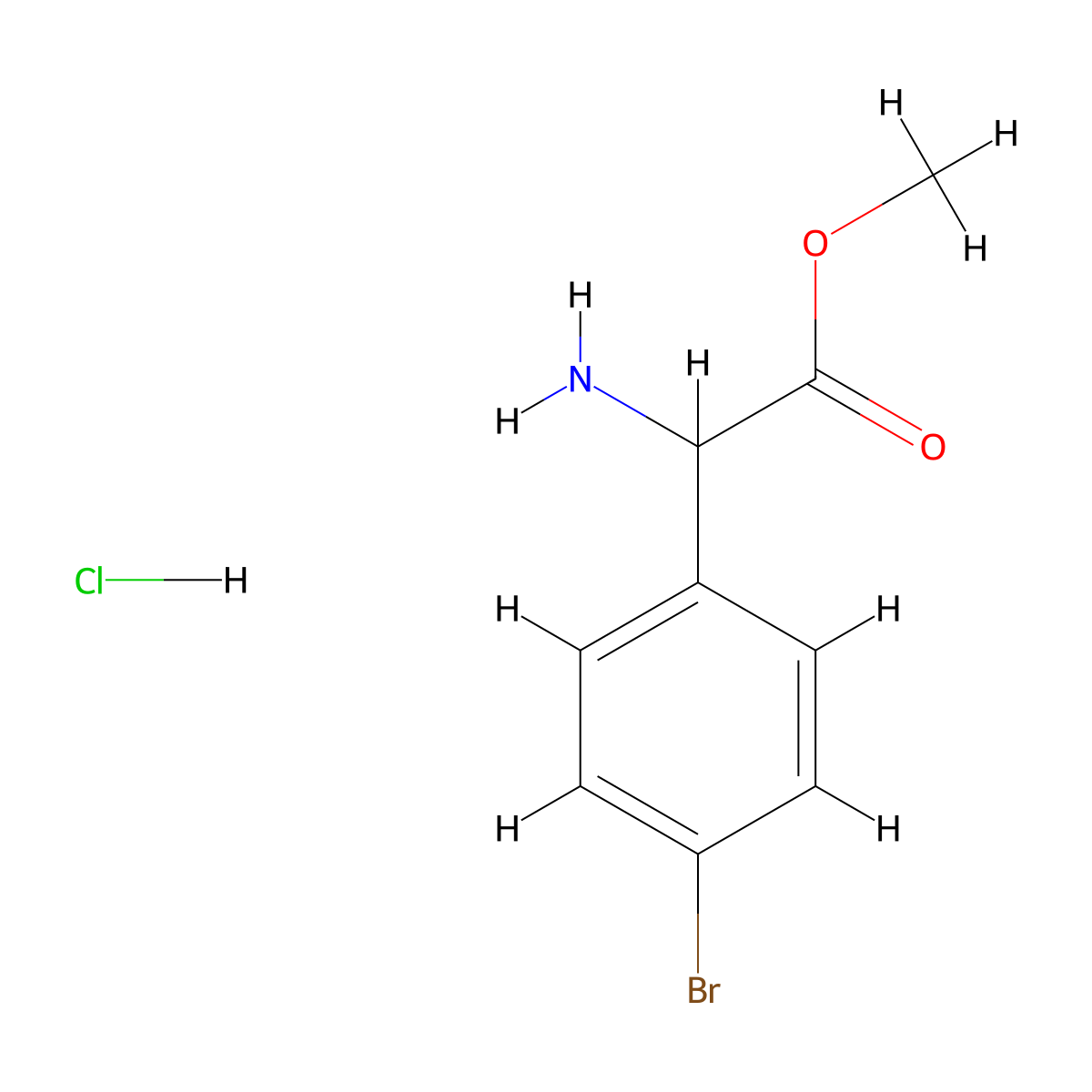 Methyl 2-amino-2-(4-bromophenyl)acetate hydrochloride molecular structure, CAS 42718-20-7