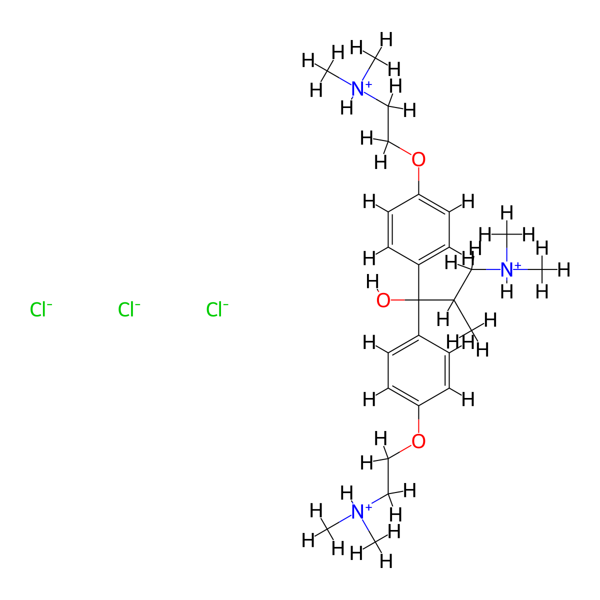 Benzyl alcohol, 4-(2-(dimethylamino)ethoxy)-alpha-(4-(2-(dimethylamino)ethoxy)phenyl)-alpha-(2-(dimethylamino)-1-methylethyl)-, trihydrochloride molecular structure, CAS 42739-92-4