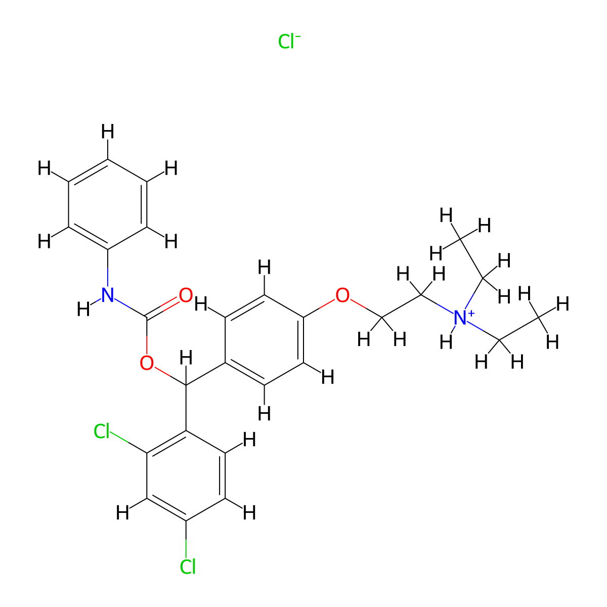 Benzyl alcohol, 2,4-dichloro-alpha-(4-(2-(diethylamino)ethoxy)phenyl)-, phenylcarbamate (ester), monohydrochloride molecular structure, CAS 42740-32-9