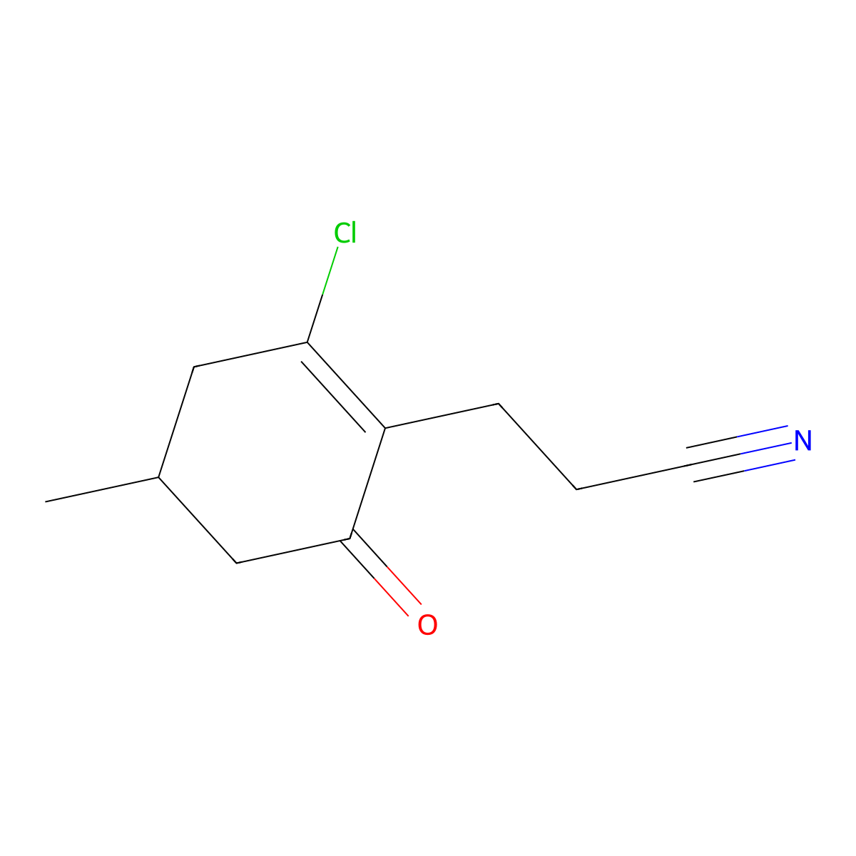 3-(2-Chloro-4-methyl-6-oxocyclohexen-1-yl)propanenitrile molecular structure, CAS 42747-36-4
