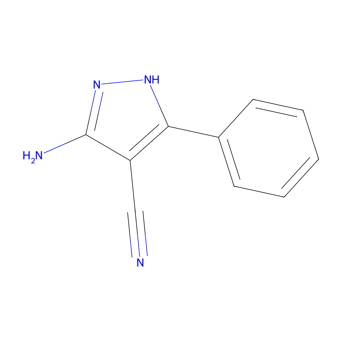 3-amino-5-phenyl-1H-pyrazole-4-carbonitrile molecular structure, CAS 42754-61-0