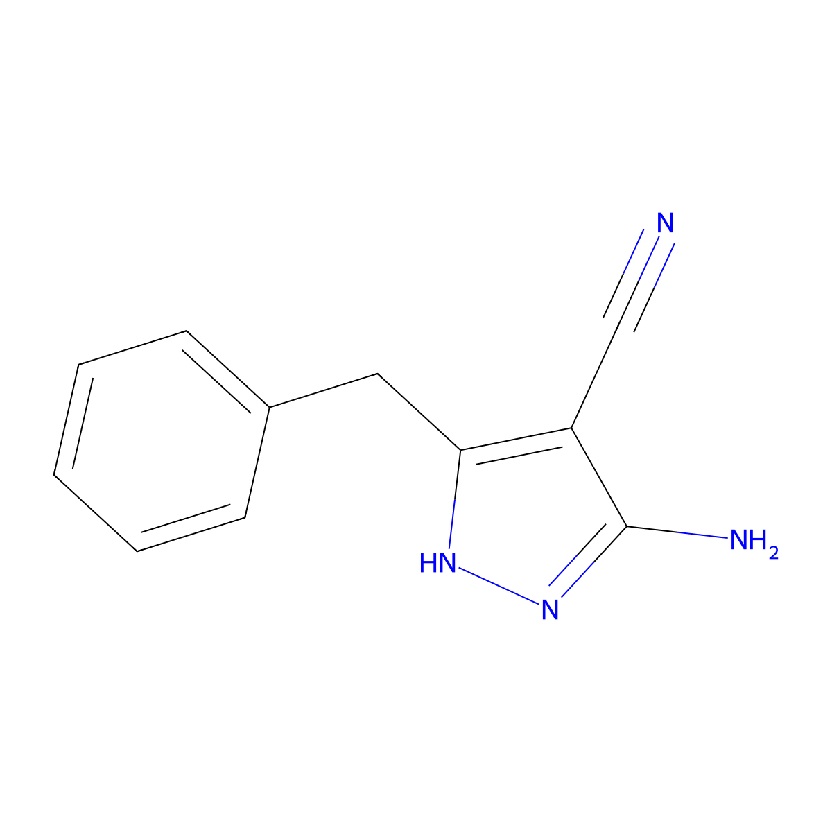 5-amino-3-benzyl-1H-pyrazole-4-carbonitrile molecular structure, CAS 42754-64-3
