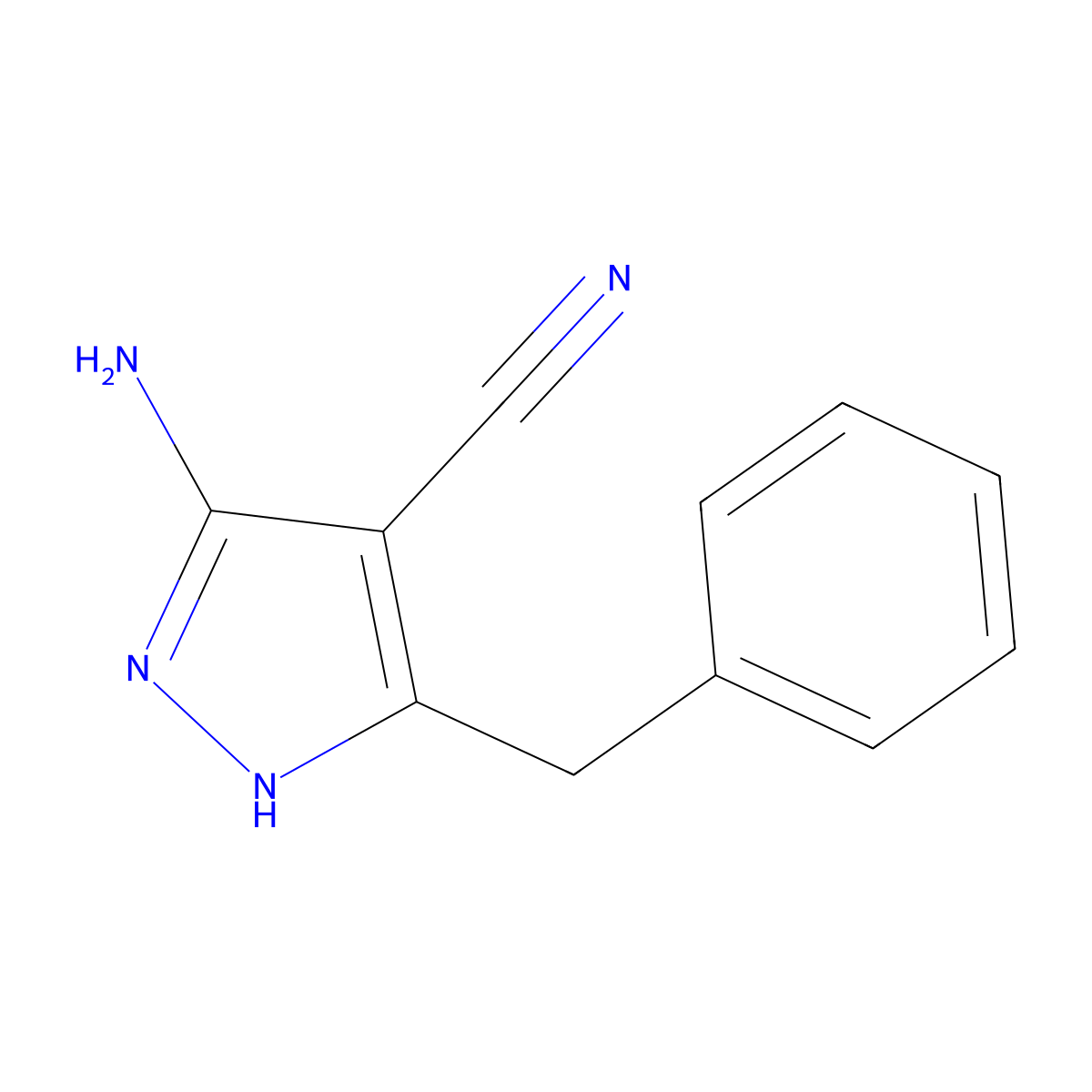 5-amino-3-benzyl-1H-pyrazole-4-carbonitrile molecular structure, CAS 42754-64-3