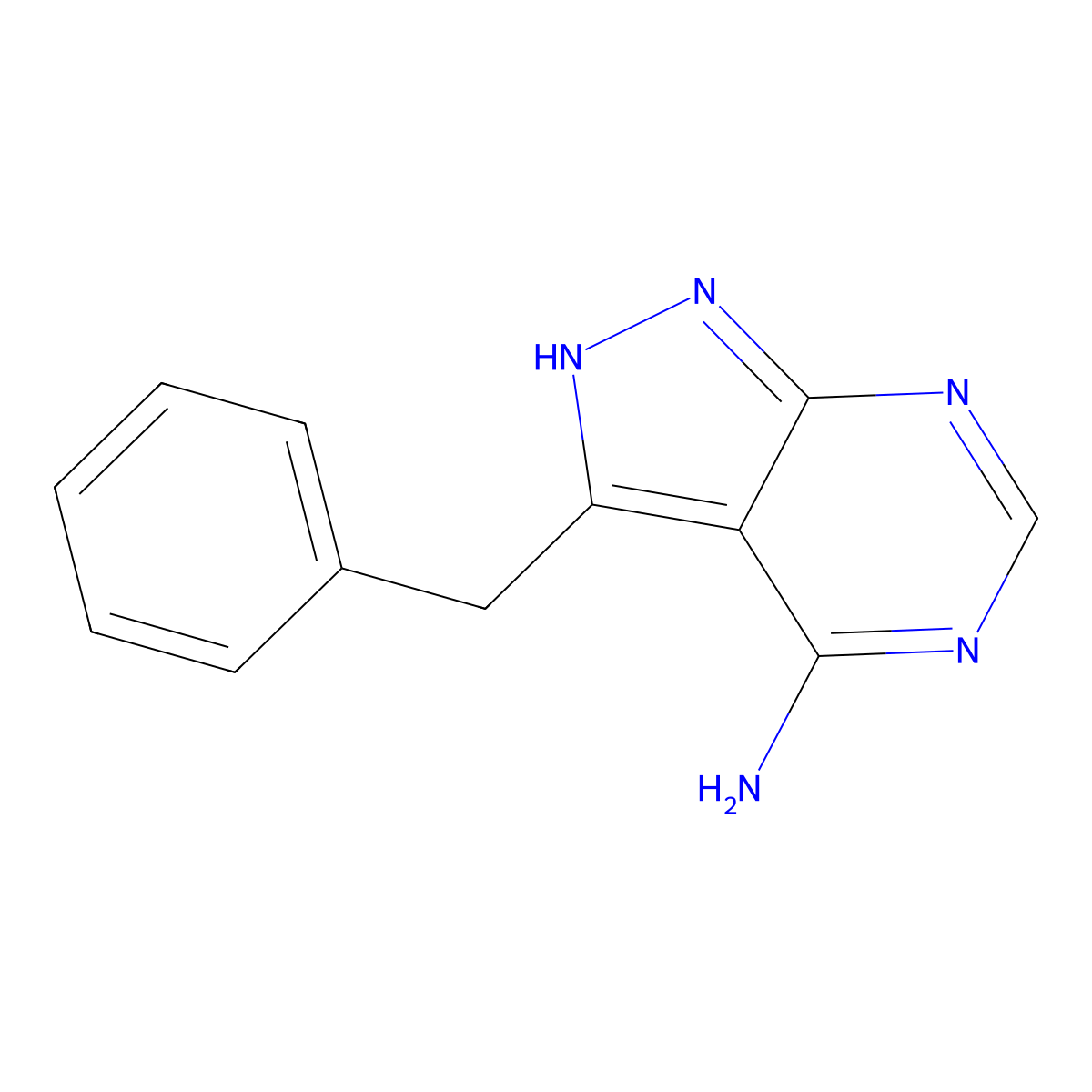 3-Benzyl-1H-pyrazolo[3,4-d]pyrimidin-4-amine molecular structure, CAS 42754-71-2