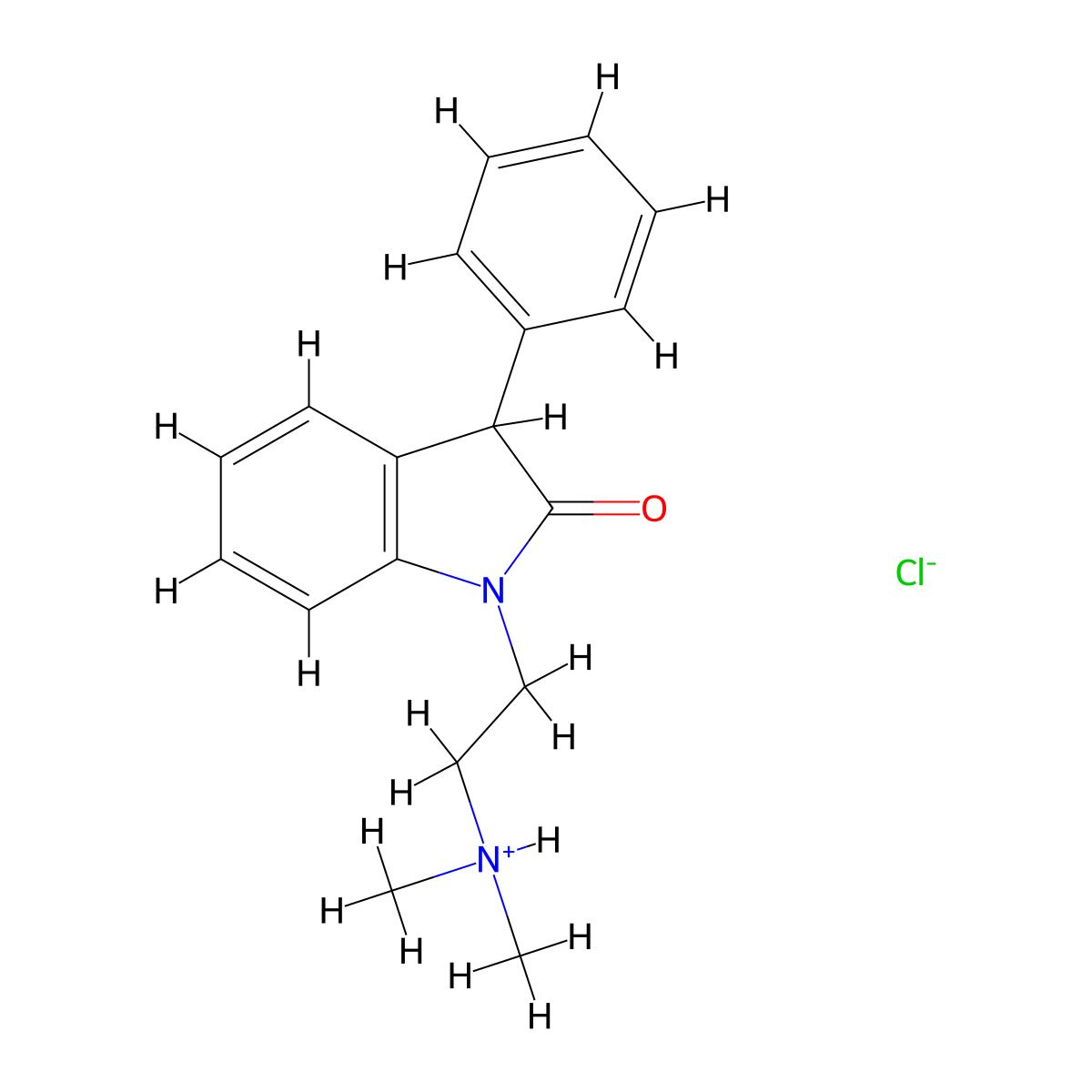 2H-Indol-2-one, 1,3-dihydro-1-(2-(dimethylamino)ethyl)-3-phenyl-, monohydrochloride molecular structure, CAS 42773-86-4