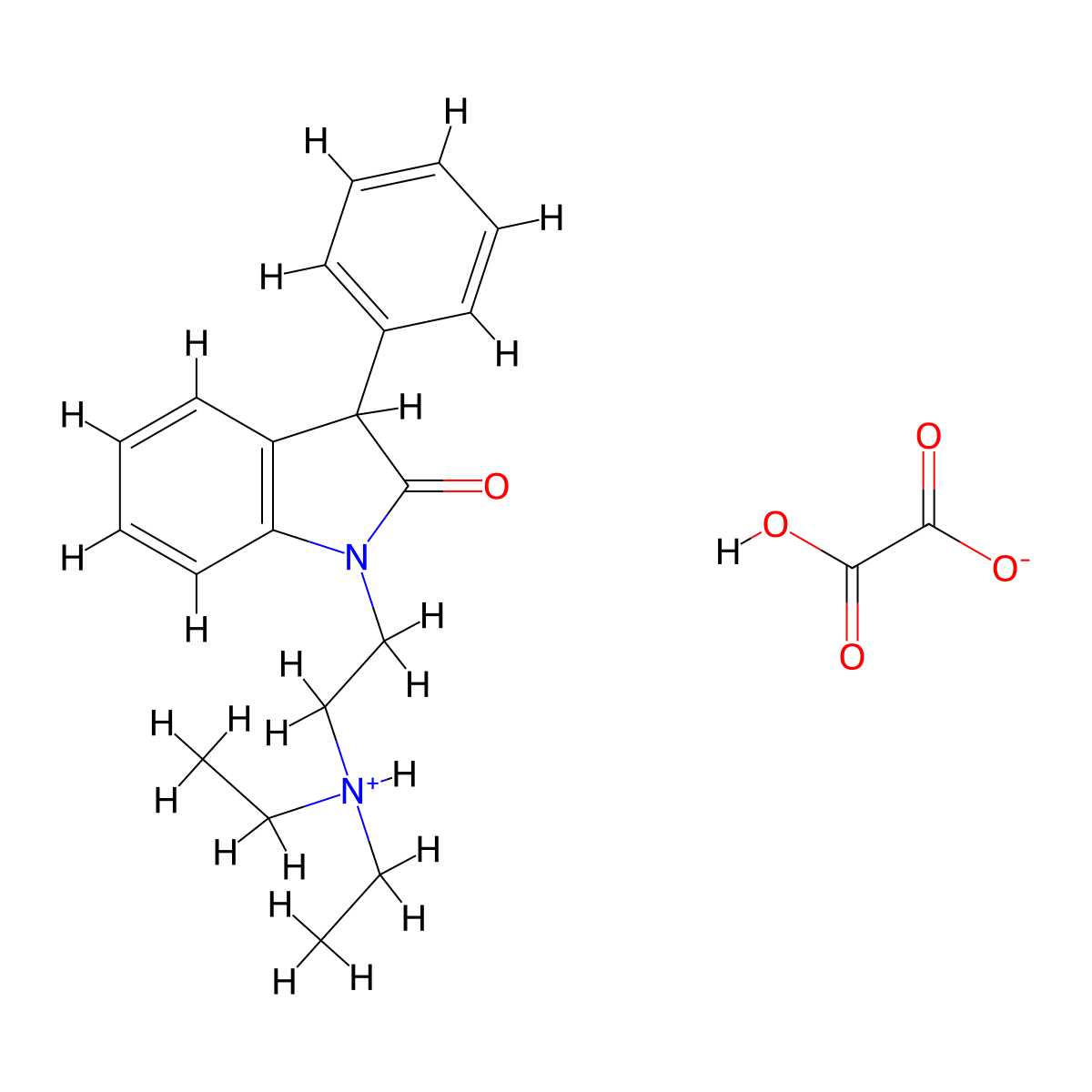 2H-Indol-2-one, 1,3-dihydro-1-(2-(diethylamino)ethyl)-3-phenyl-, oxalate molecular structure, CAS 42773-87-5