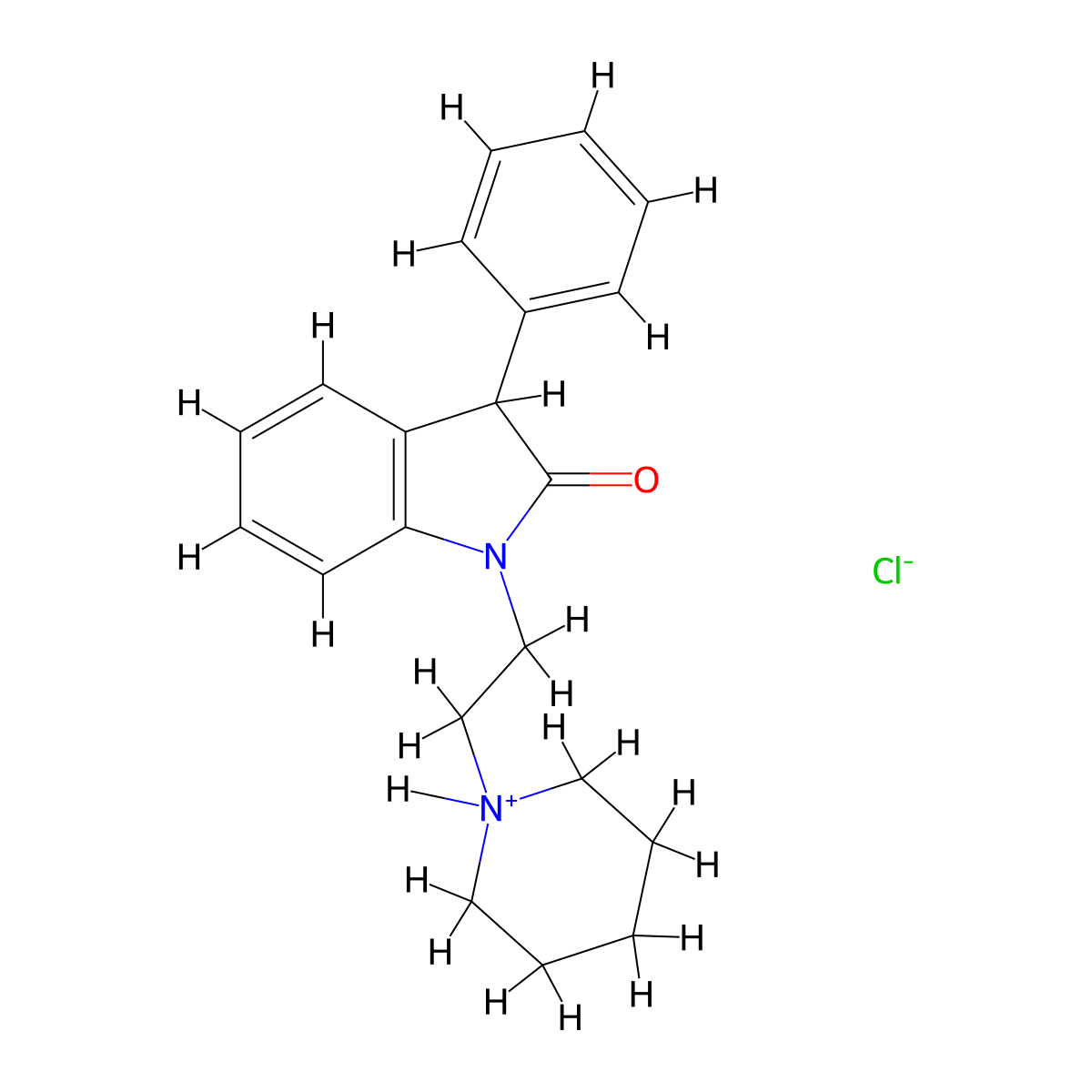 2H-Indol-2-one, 1,3-dihydro-3-phenyl-1-(2-piperidinoethyl)-, monohydrochloride molecular structure, CAS 42773-88-6