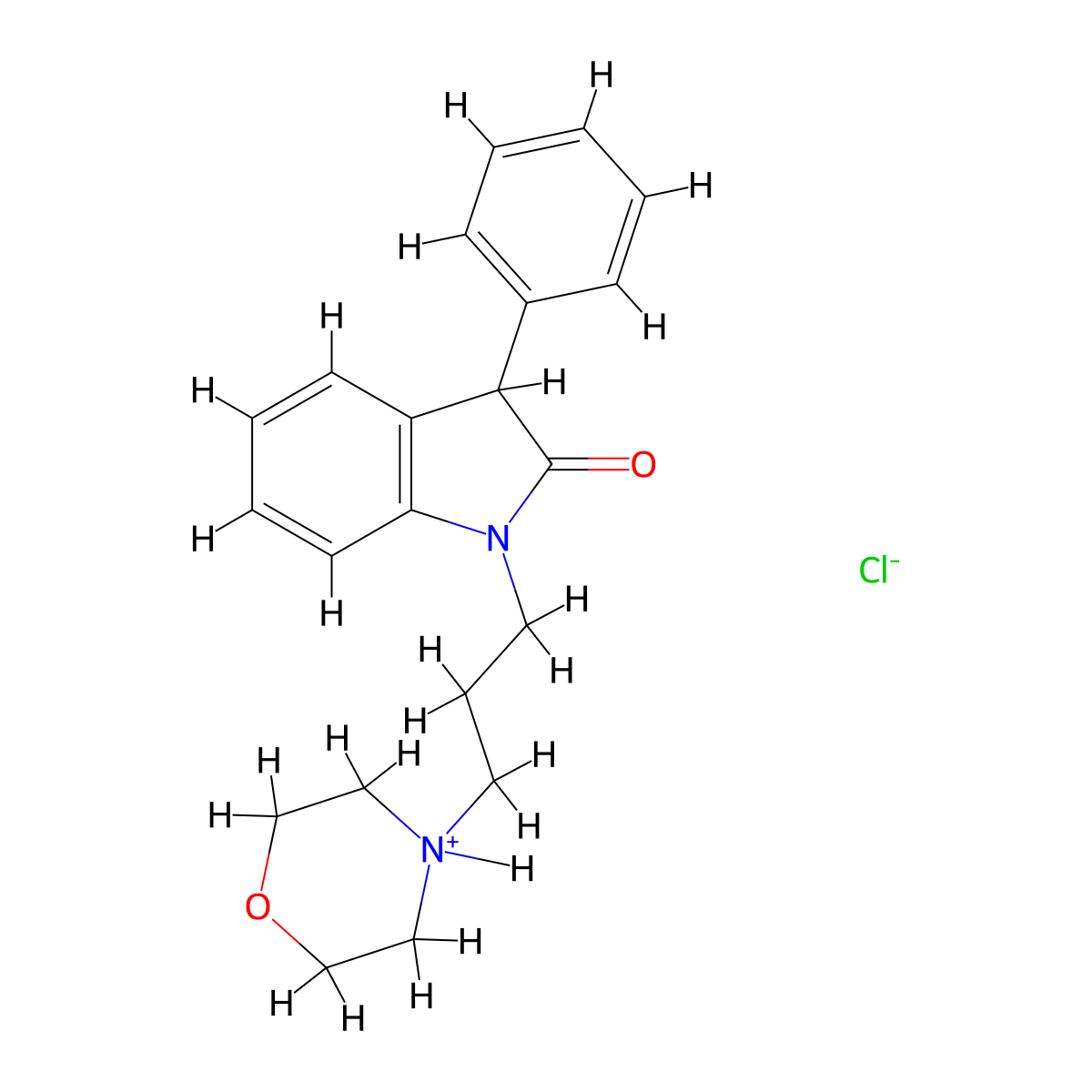 2H-Indol-2-one, 1,3-dihydro-1-(3-morpholinopropyl)-3-phenyl-, monohydrochloride molecular structure, CAS 42773-93-3
