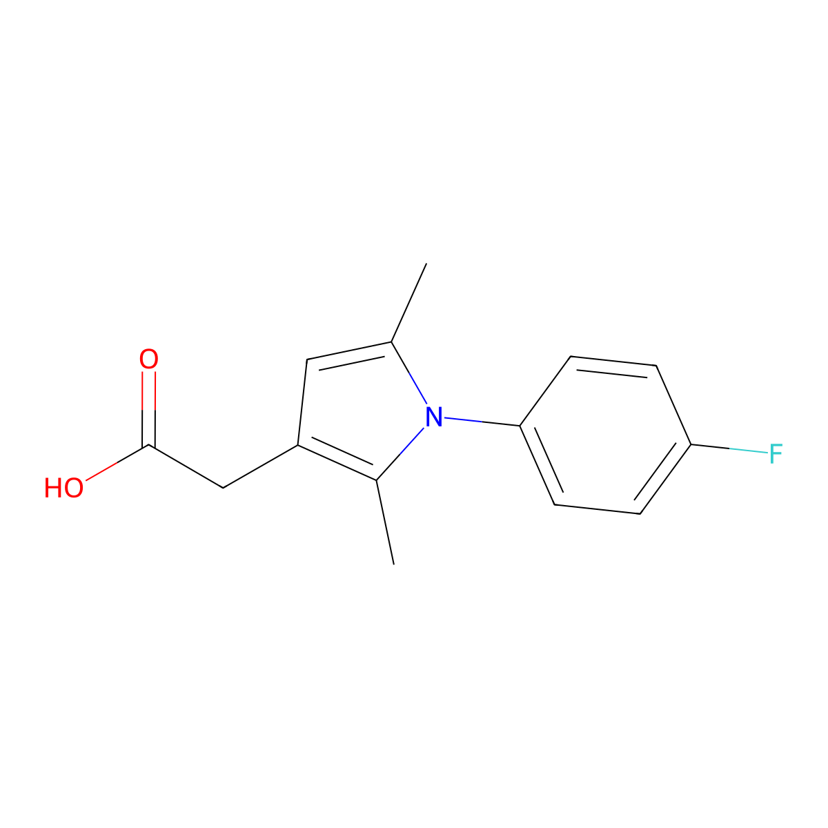 2-(1-(4-fluorophenyl)-2,5-dimethyl-1H-pyrrol-3-yl)acetic acid molecular structure, CAS 42779-83-9