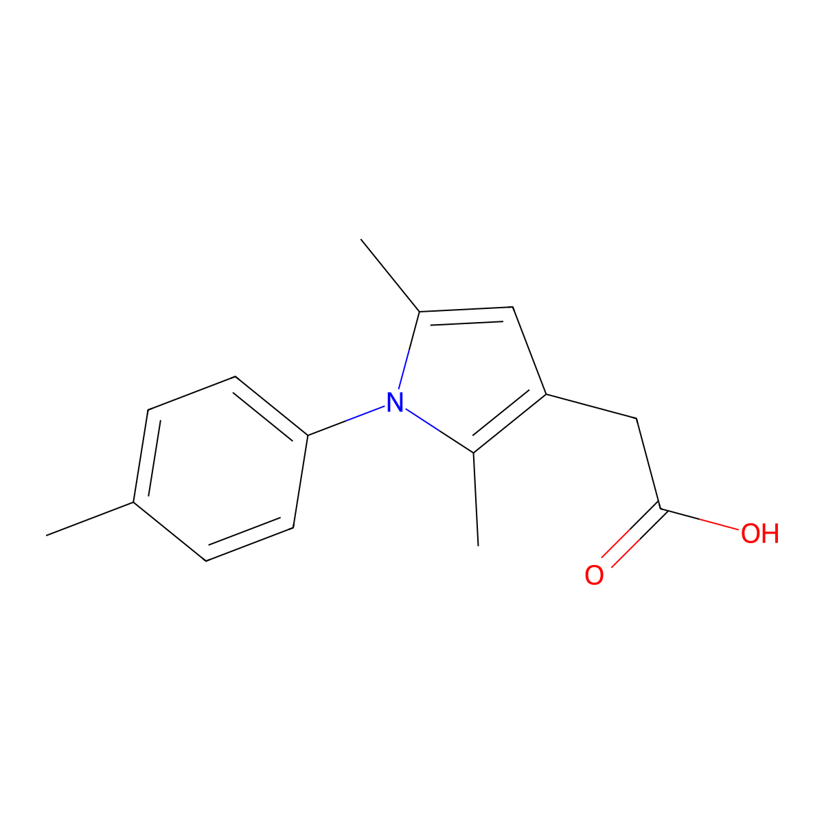 1H-Pyrrole-3-acetic acid, 2,5-dimethyl-1-(4-methylphenyl)- molecular structure, CAS 42779-84-0