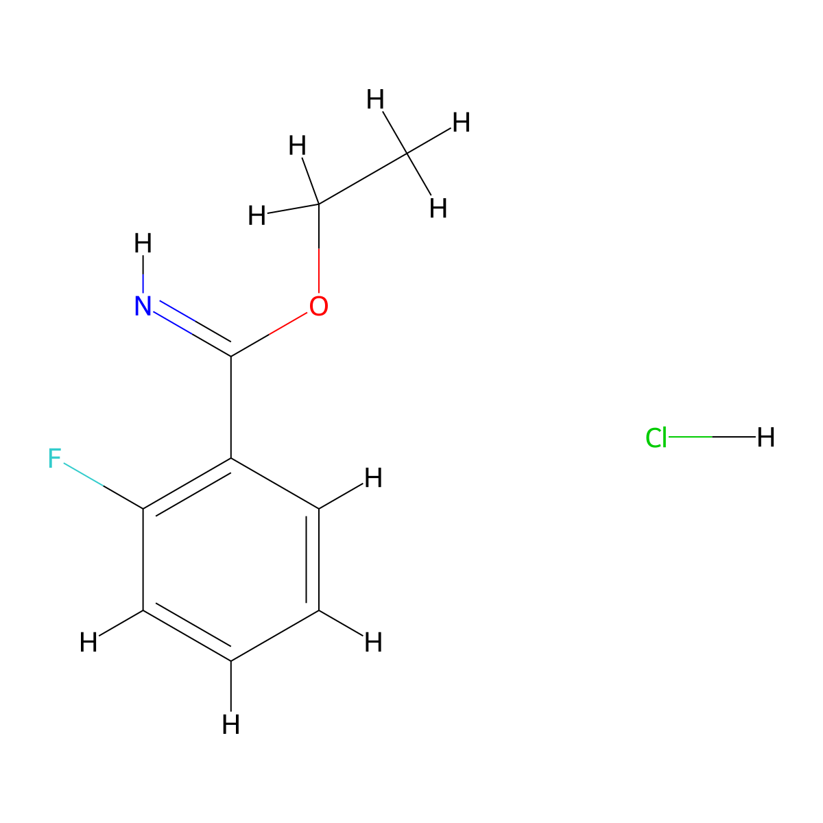 Ethyl 2-fluorobenzene-1-carboximidate hydrochloride molecular structure, CAS 4278-04-0
