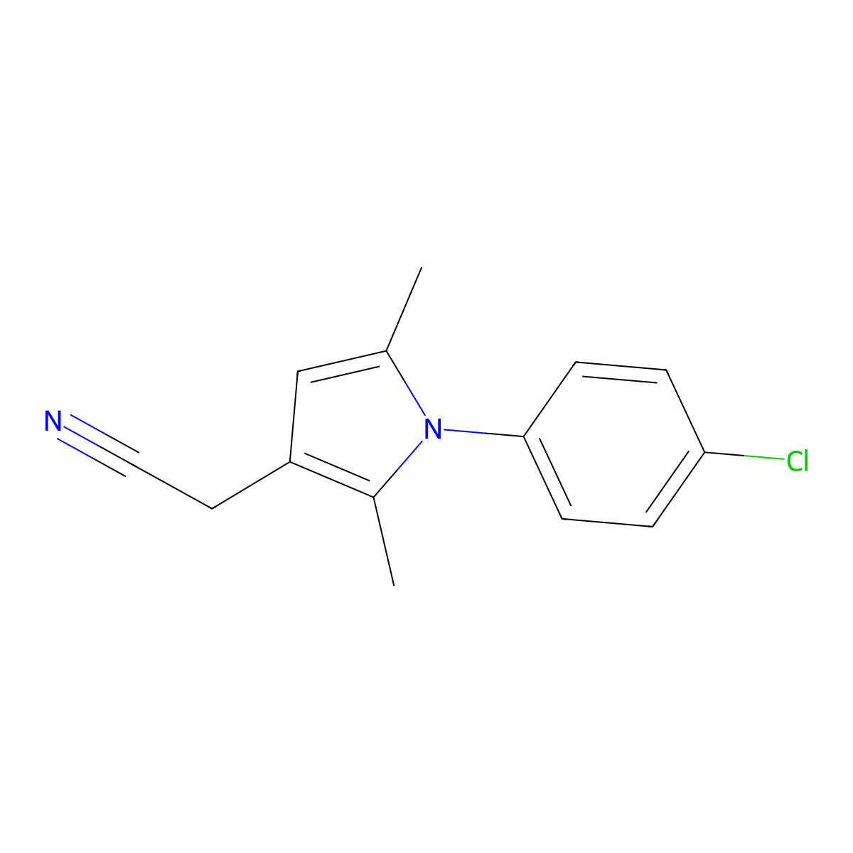 [1-(4-chlorophenyl)-2,5-dimethyl-1H-pyrrol-3-yl]acetonitrile molecular structure, CAS 42780-48-3