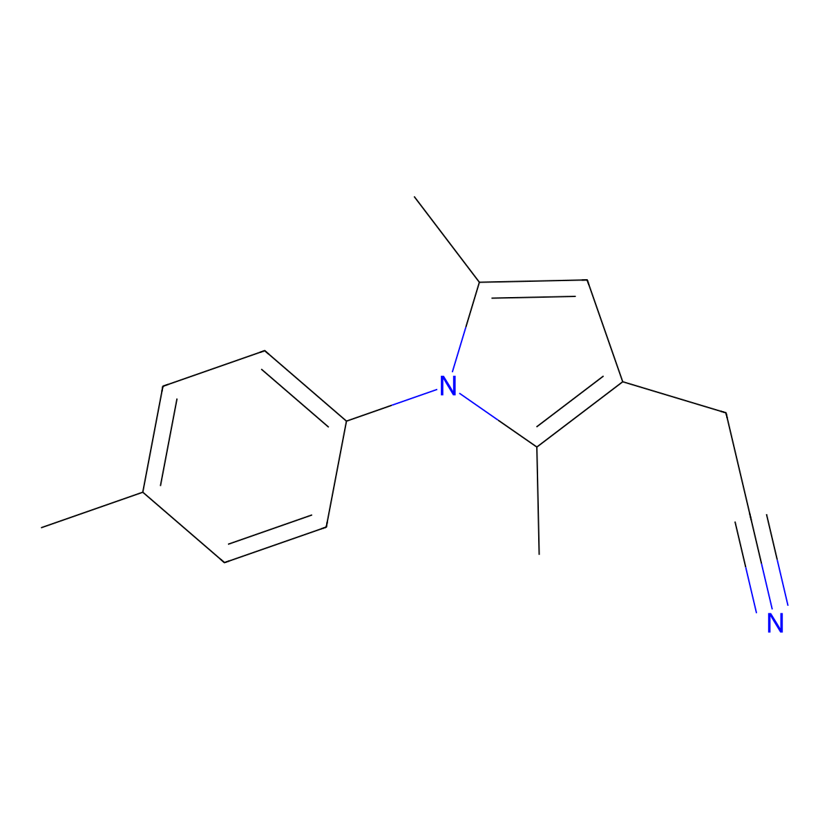 [2,5-dimethyl-1-(4-methylphenyl)-1H-pyrrol-3-yl]acetonitrile molecular structure, CAS 42780-50-7