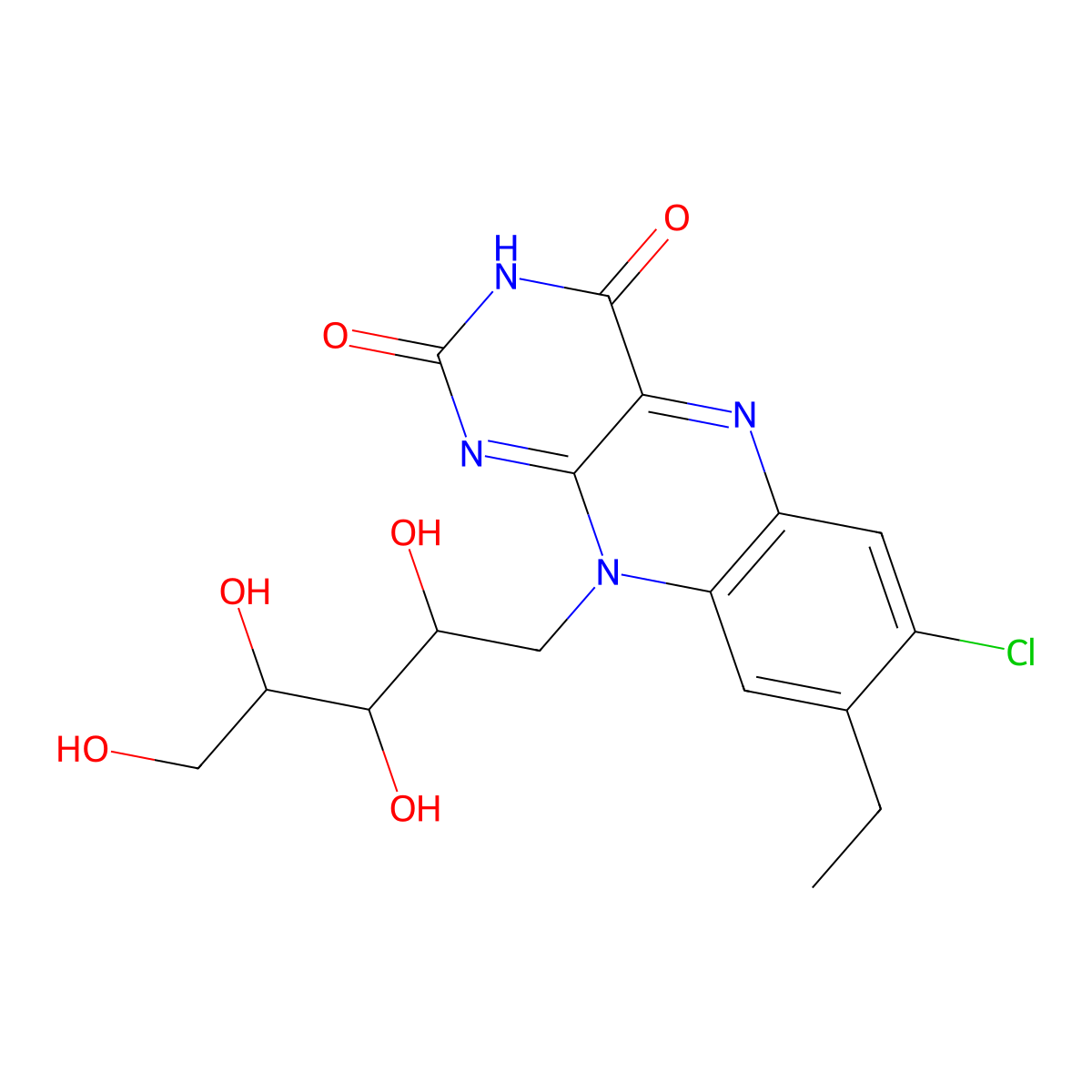 Riboflavin, 7-chloro-7,8-didemethyl-8-ethyl- molecular structure, CAS 42782-52-5