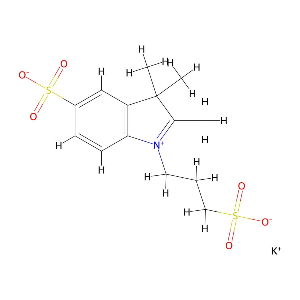 Potassium 2,3,3-trimethyl-1-(3-sulfonatopropyl)-3H-indol-1-ium-5-sulfonate molecular structure, CAS 427882-78-8