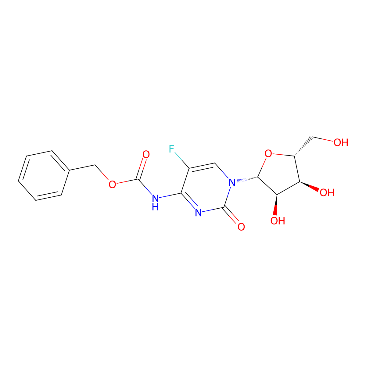 benzyl N-{1-[(2R,3R,4S,5R)-3,4-dihydroxy-5-(hydroxymethyl)oxolan-2-yl]-5-fluoro-2-oxo-1,2-dihydropyrimidin-4-yl}carbamate molecular structure, CAS 427892-30-6