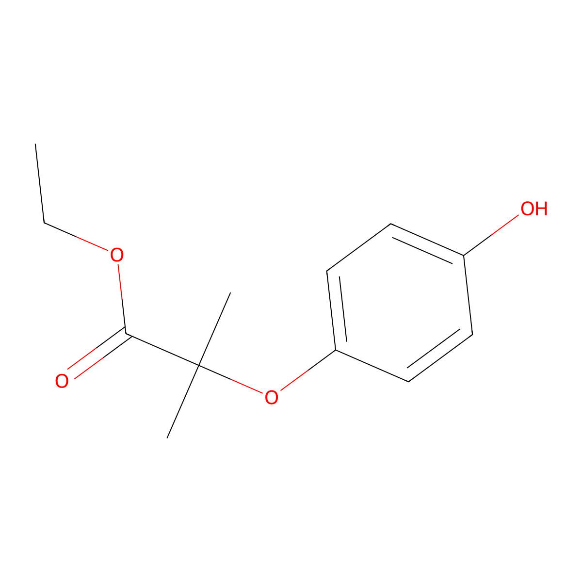 Ethyl 2-(4-hydroxyphenoxy)-2-methylpropanoate molecular structure, CAS 42806-90-6