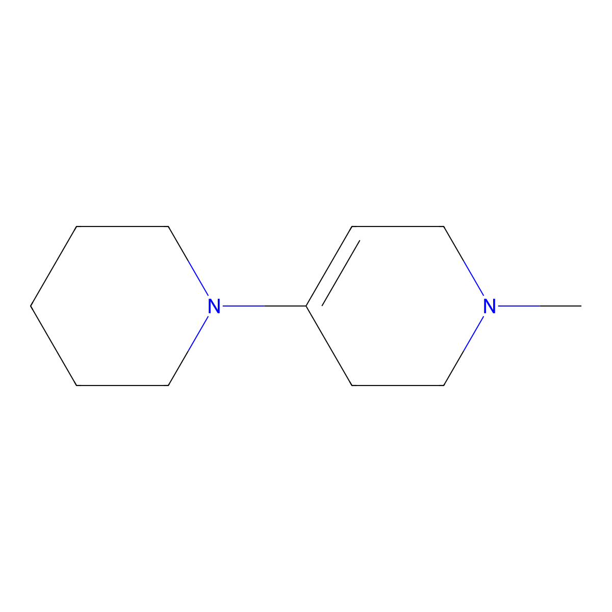 1-methyl-4-piperidin-1-yl-3,6-dihydro-2H-pyridine molecular structure, CAS 42833-29-4