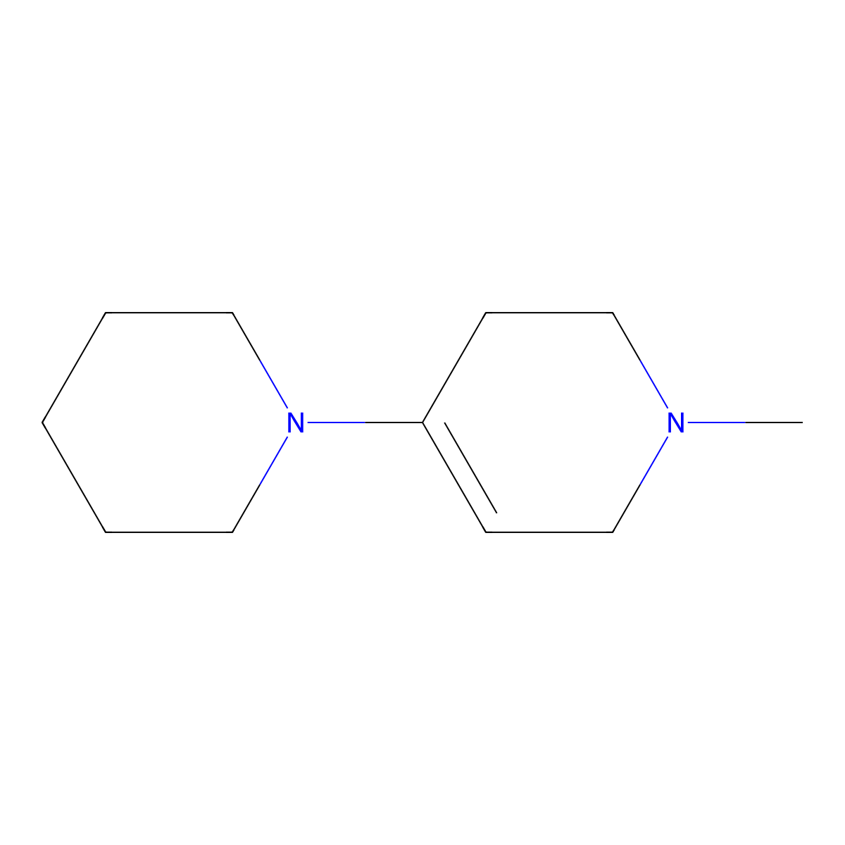 1-methyl-4-piperidin-1-yl-3,6-dihydro-2H-pyridine molecular structure, CAS 42833-29-4