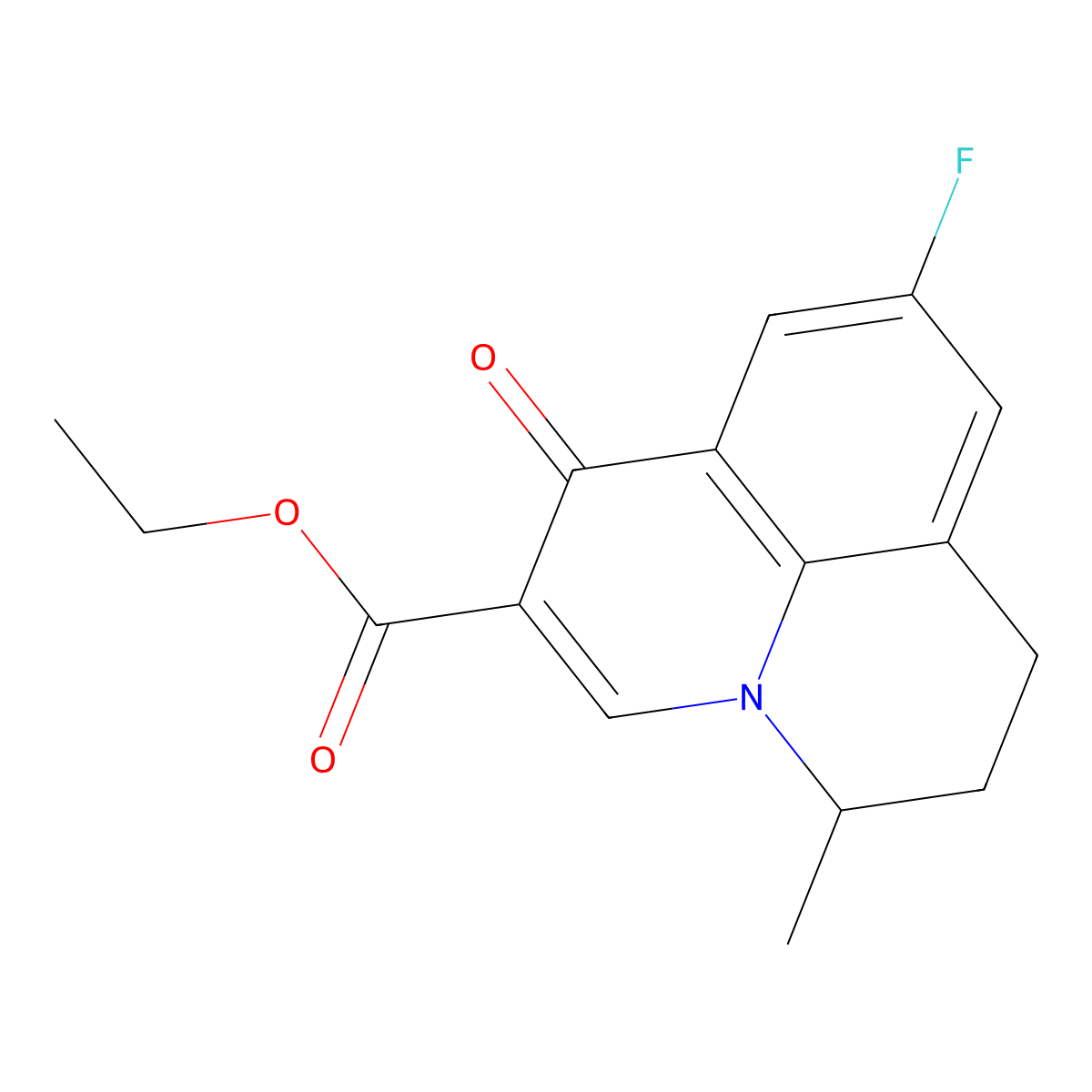 ethyl 9-fluoro-5-methyl-1-oxo-6,7-dihydro-1H,5H-pyrido[3,2,1-ij]quinoline-2-carboxylate molecular structure, CAS 42835-47-2