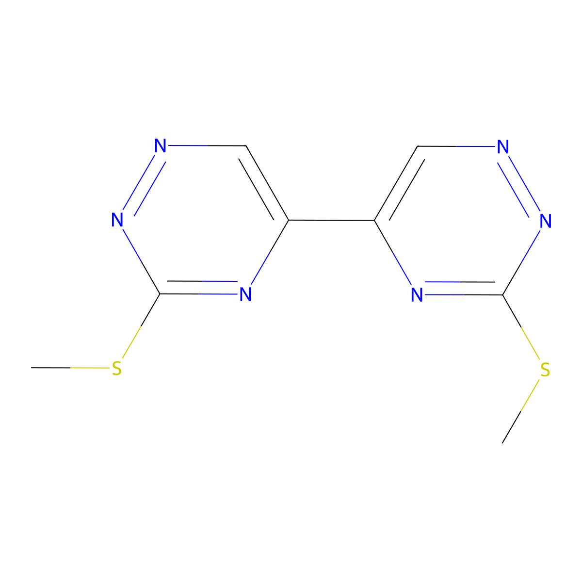 3-Methylsulfanyl-5-(3-methylsulfanyl-1,2,4-triazin-5-yl)-1,2,4-triazine molecular structure, CAS 42836-88-4