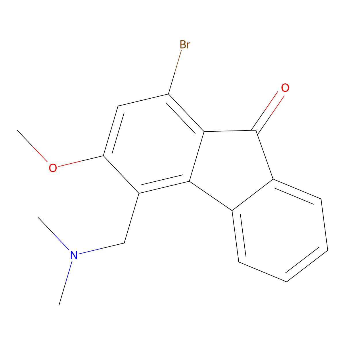 Fluoren-9-one, 1-bromo-4-(dimethylamino)methyl-3-methoxy- molecular structure, CAS 42839-72-5