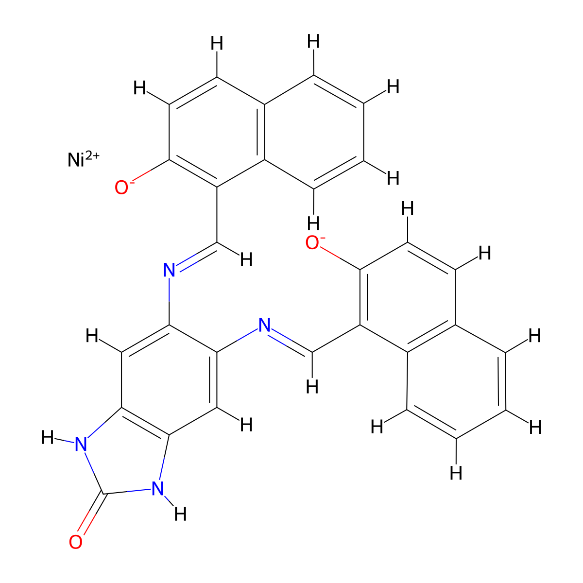 (1,3-Dihydro-5,6-bis(((2-hydroxy-1-naphthyl)methylene)amino)-2H-benzimidazol-2-onato(2-)-N5,N6,O5,O6)nickel molecular structure, CAS 42844-93-9