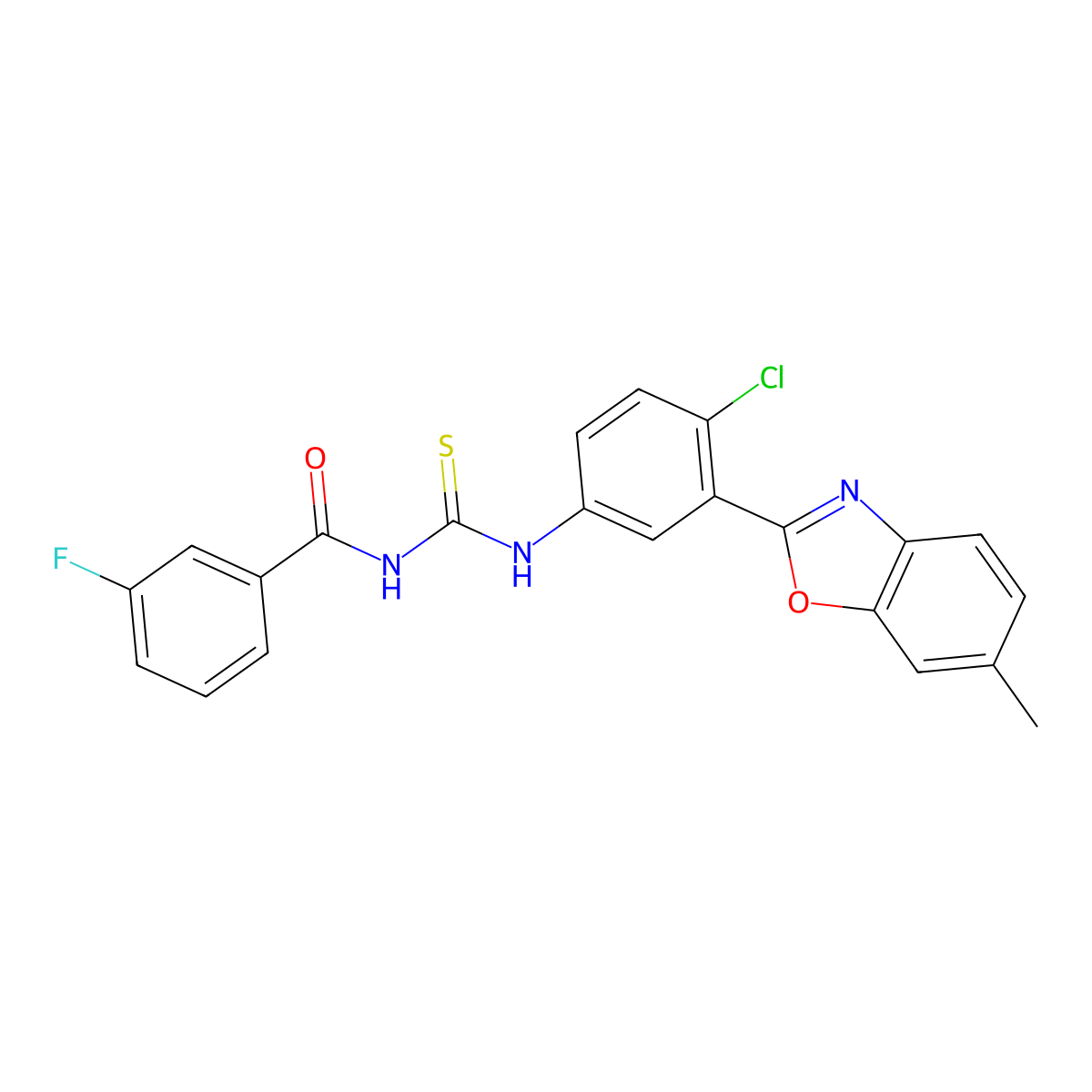 N-[[4-chloro-3-(6-methyl-1,3-benzoxazol-2-yl)phenyl]carbamothioyl]-3-fluorobenzamide molecular structure, CAS 428443-13-4