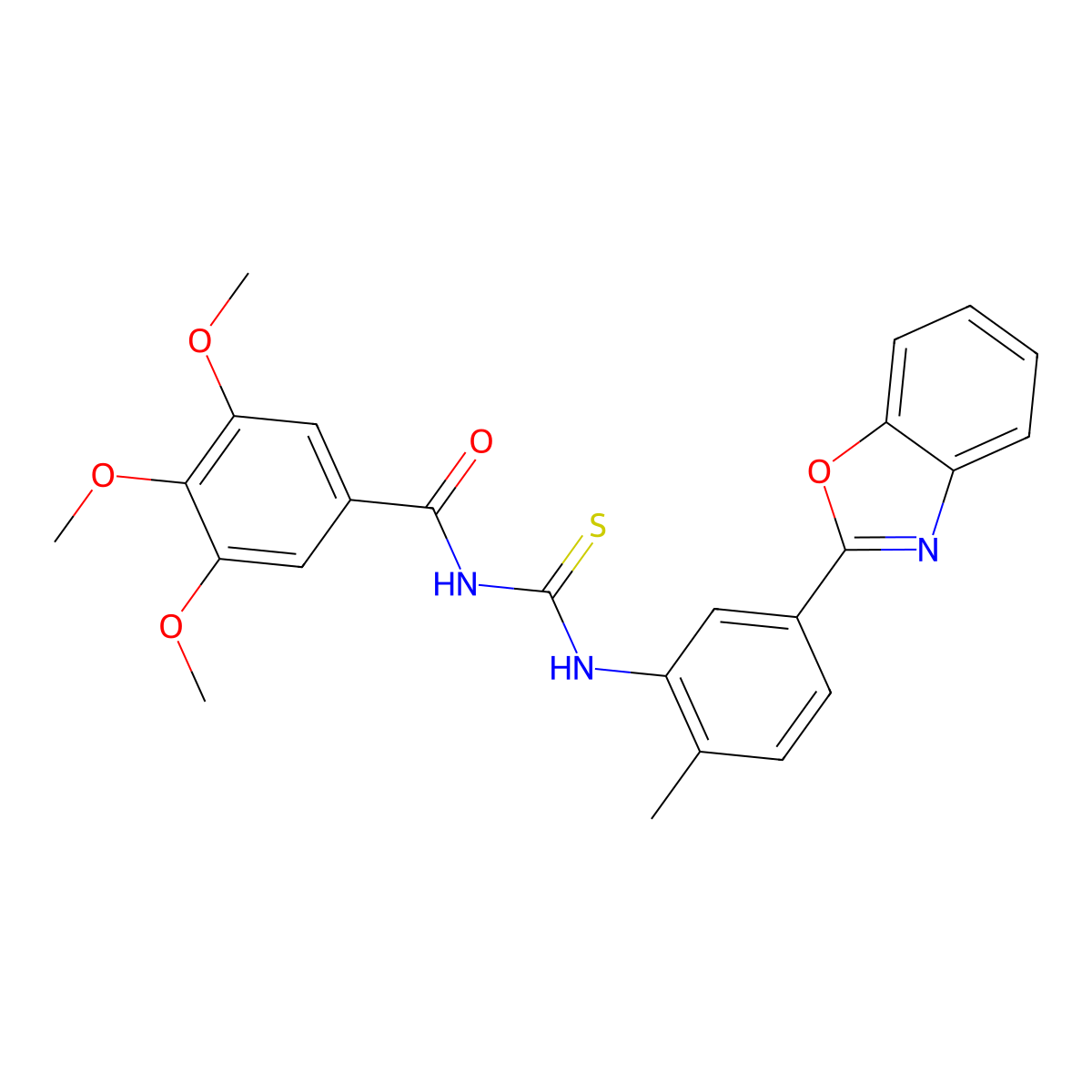N-[[5-(1,3-benzoxazol-2-yl)-2-methylphenyl]carbamothioyl]-3,4,5-trimethoxybenzamide molecular structure, CAS 428443-38-3