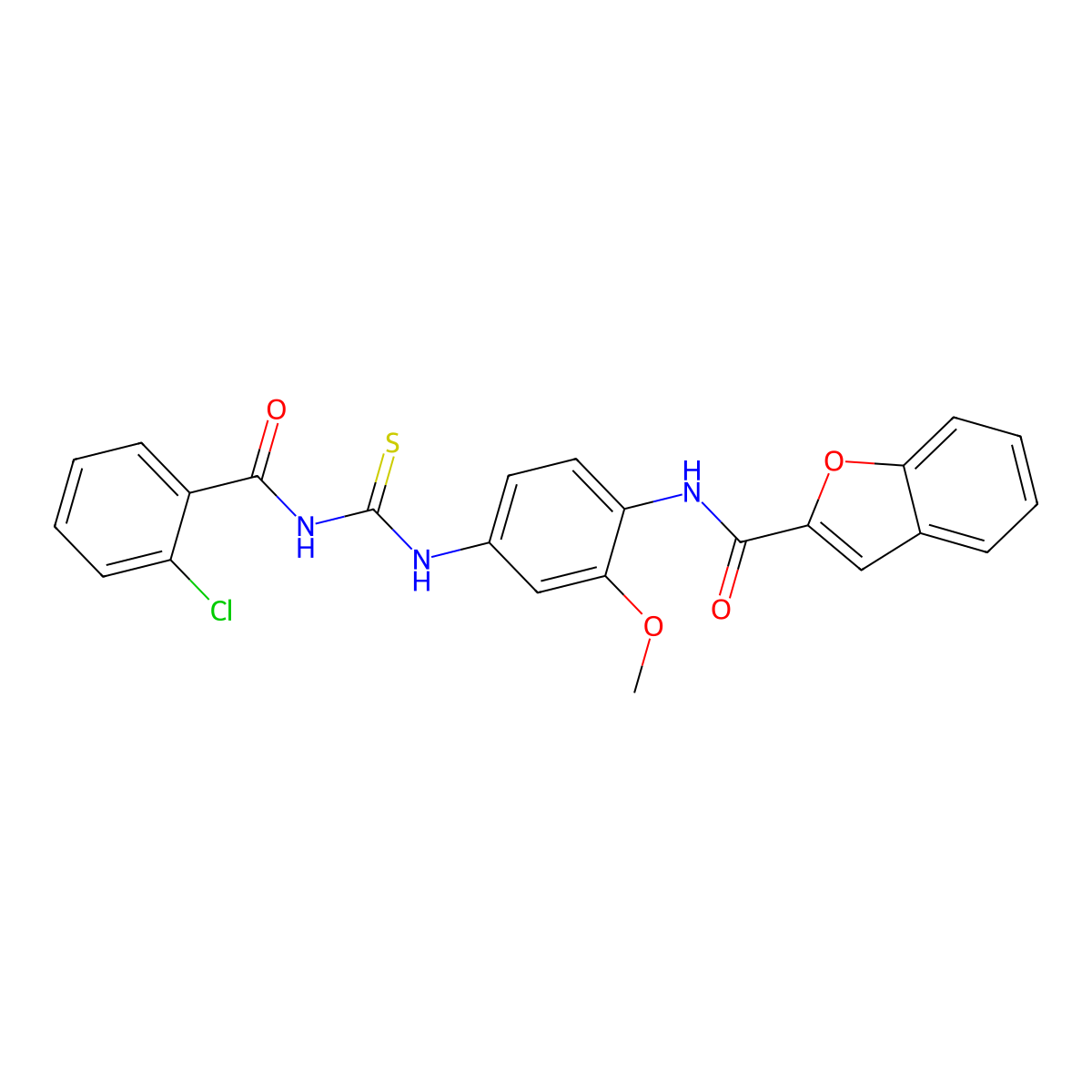 N-[4-[(2-chlorobenzoyl)carbamothioylamino]-2-methoxyphenyl]-1-benzofuran-2-carboxamide molecular structure, CAS 428443-84-9