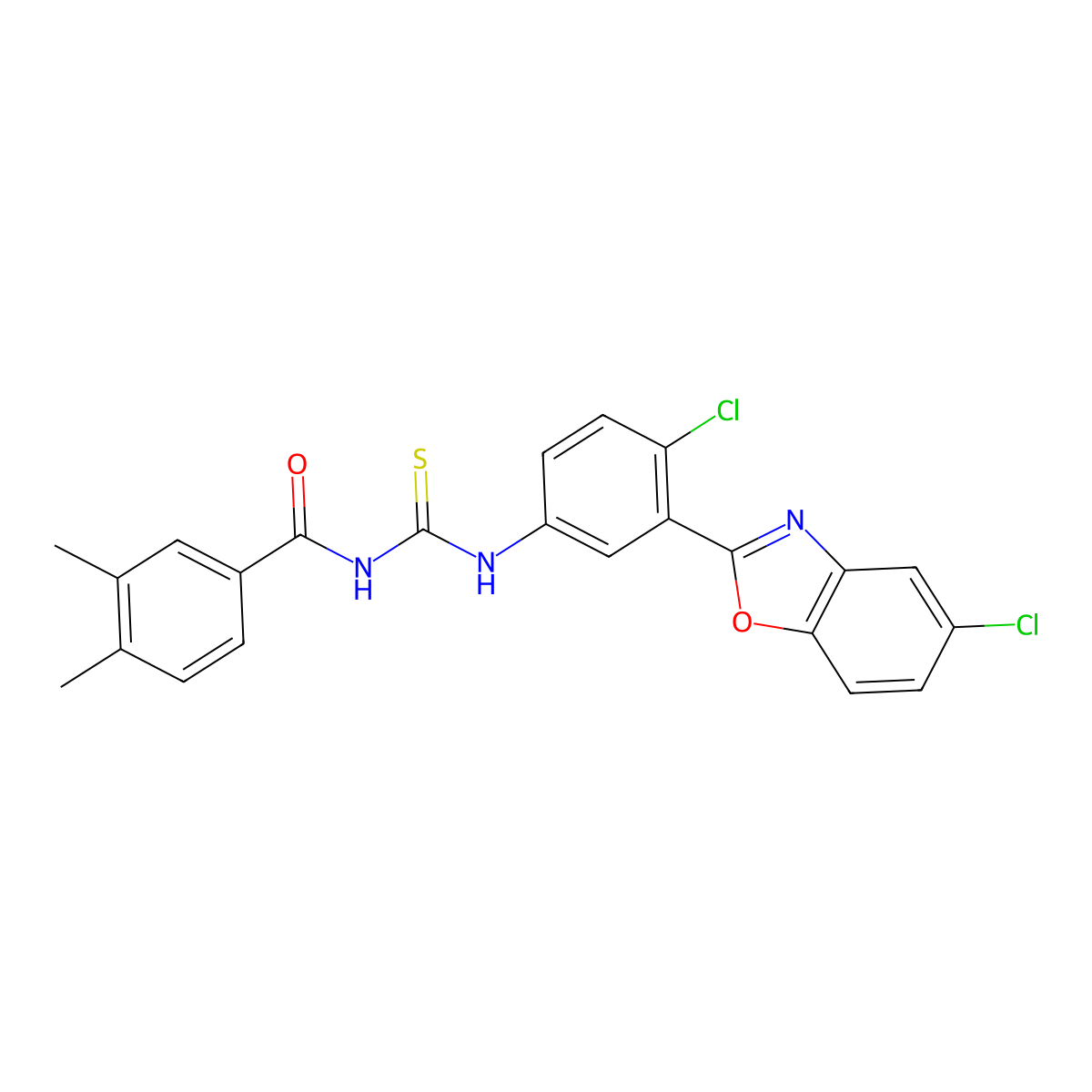 N-[[4-chloro-3-(5-chloro-1,3-benzoxazol-2-yl)phenyl]carbamothioyl]-3,4-dimethylbenzamide molecular structure, CAS 428443-86-1