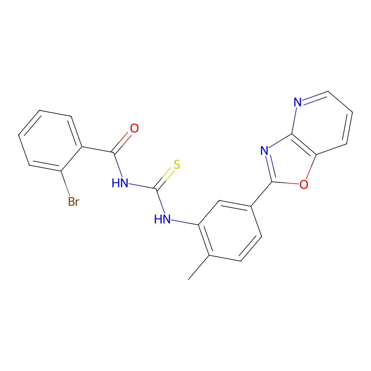 2-bromo-N-[[2-methyl-5-([1,3]oxazolo[4,5-b]pyridin-2-yl)phenyl]carbamothioyl]benzamide molecular structure, CAS 428443-95-2