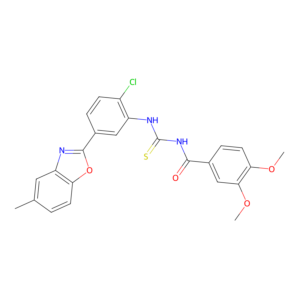 N-[2-chloro-5-(5-methyl-1,3-benzoxazol-2-yl)phenyl]-N'-(3,4-dimethoxybenzoyl)thiourea molecular structure, CAS 428444-07-9