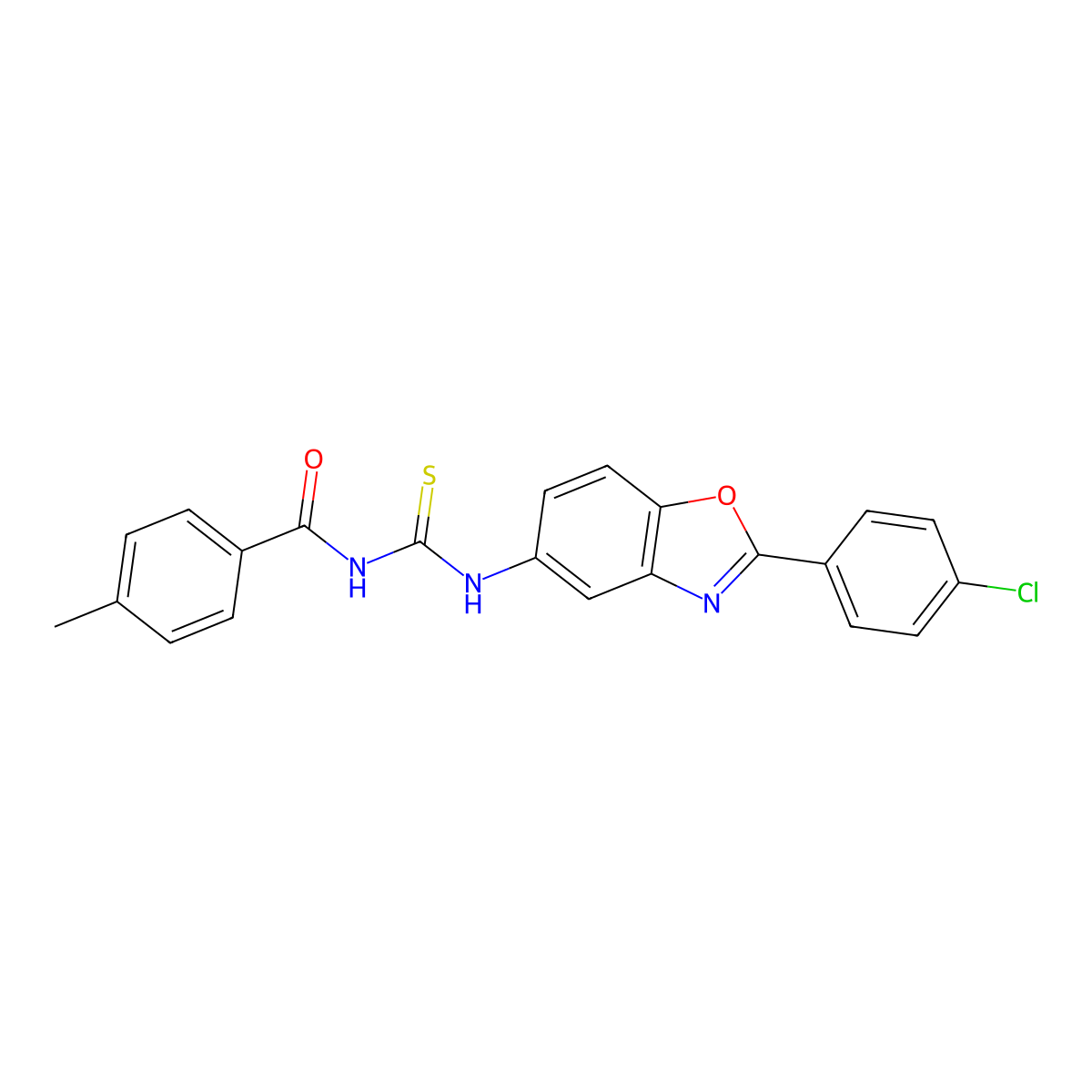 N-[[2-(4-chlorophenyl)-1,3-benzoxazol-5-yl]carbamothioyl]-4-methylbenzamide molecular structure, CAS 428444-08-0