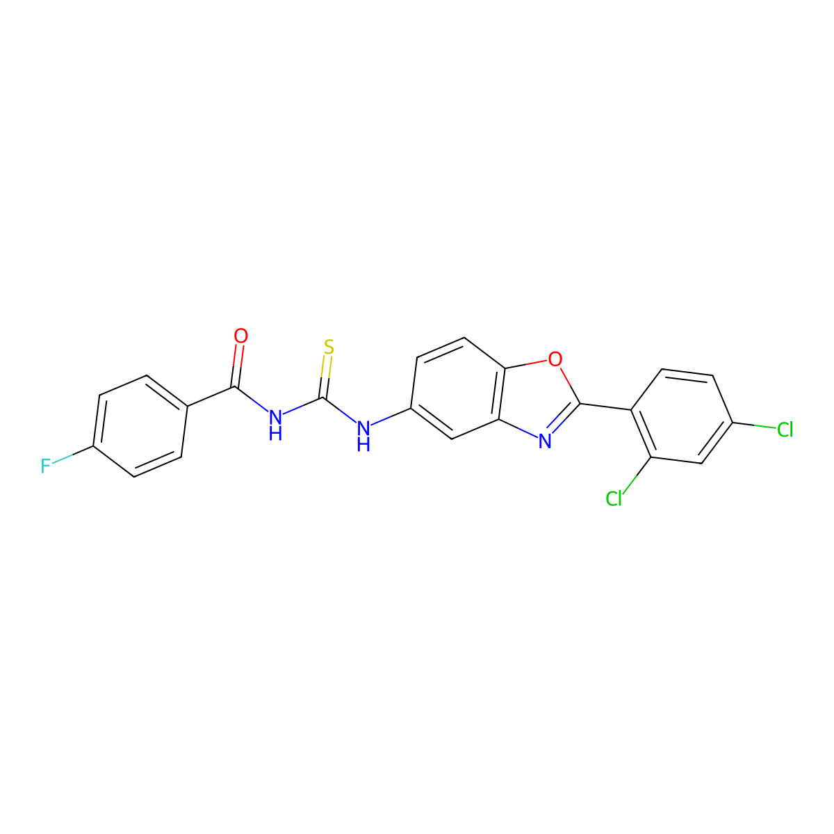 N-[[2-(2,4-dichlorophenyl)-1,3-benzoxazol-5-yl]carbamothioyl]-4-fluorobenzamide molecular structure, CAS 428444-14-8