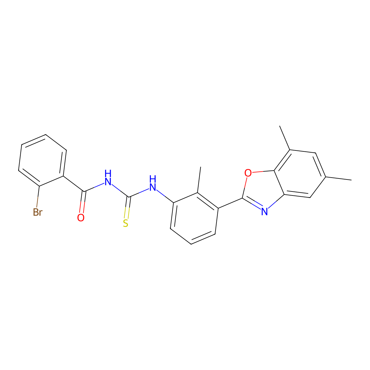 2-bromo-N-[[3-(5,7-dimethyl-1,3-benzoxazol-2-yl)-2-methylphenyl]carbamothioyl]benzamide molecular structure, CAS 428444-27-3