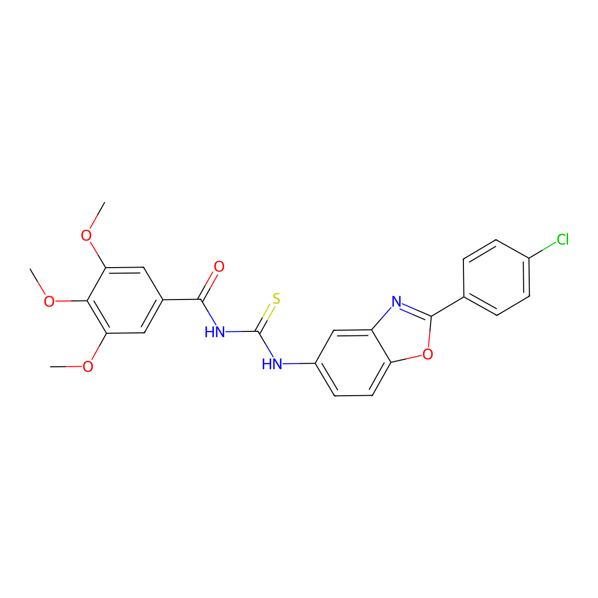 N-[2-(4-chlorophenyl)-1,3-benzoxazol-5-yl]-N'-(3,4,5-trimethoxybenzoyl)thiourea molecular structure, CAS 428444-39-7