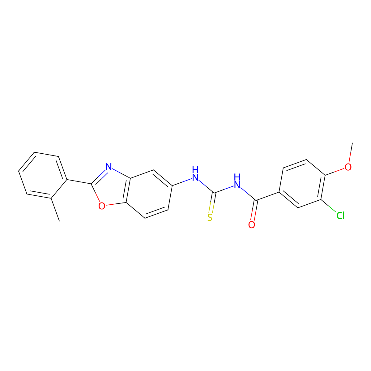 3-chloro-4-methoxy-N-[[2-(2-methylphenyl)-1,3-benzoxazol-5-yl]carbamothioyl]benzamide molecular structure, CAS 428444-41-1